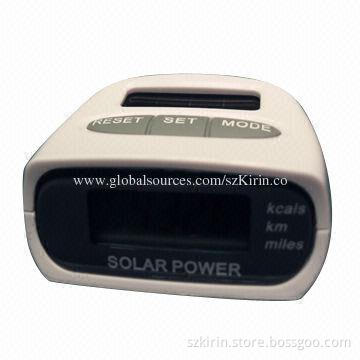 Solar Pedometer, Counts Step, with Big LCD Display, Belt-clip Type Time, Calorie, Distance Display